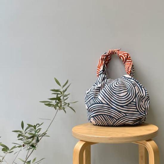 Musubi Furoshiki Large 105cm Isa Musubi Made in (Wrapping Cloth), Size, Approx. (3 widths), Double-Sided, Pattern, (Knot), Indigo/Orange, Japan,