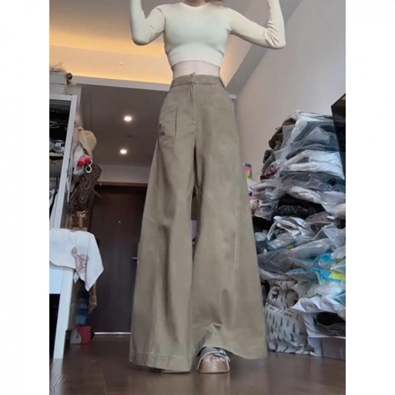 Women's American Retro Khaki Wide-Leg Flare Jeans - Spring/Autumn 2025 Collection, Loose Drape A-Line Floor-Length Pants