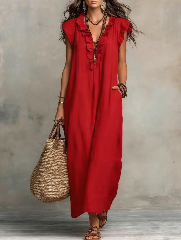 2026 Frühling/Sommer Bohème Fledermausärmel Bodenlanges Kleid