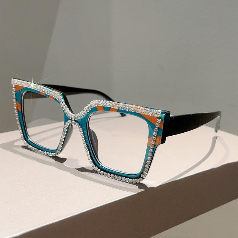 Fashion Patchwork Color Frame New in Women Crystal Shiny Glasses Non-prescription Original Brand Design Decor Eyewear