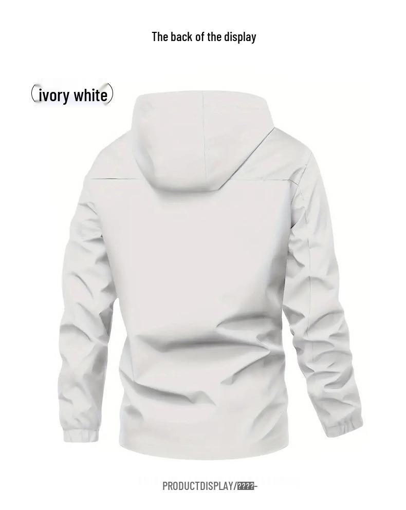 Men's Outdoor Windbreaker Jacket - Fleece Lined Hooded Coat for Autumn/Winter, Solid Color