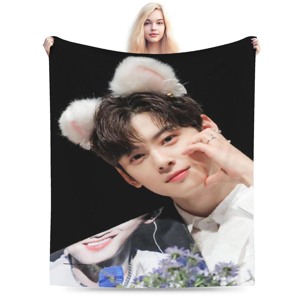 Cha Eun Woo Flannel Blanket Winter Warm Soft Throw Blanket for Child Home Decor Fluffy Bedspread Sofa Bed Cover