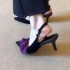 Sexy Purple Flower Sling Back Pumps Women 2025 Summer Elegant Pointed Toe High Heel Sandals French Retro Party Dress Pumps