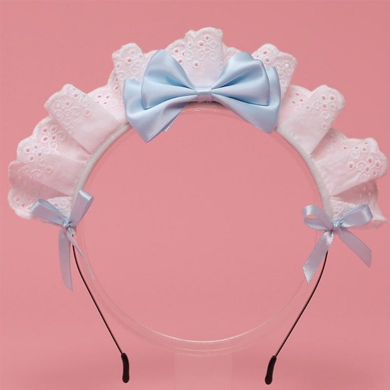 Lovely Sweet Hairband Anime Maid Cosplay Headband Lolita Ruffled Lace Headwear Handmade Satin Bowknot Hair Accessory