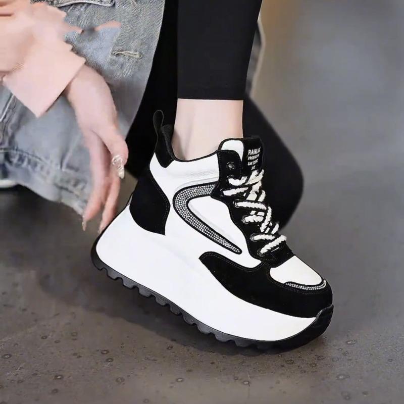 Thick-soled Heightening Women's Autumn New Versatile Sports Shoes Soft Leather Breathable Casual High-top Women's Shoes