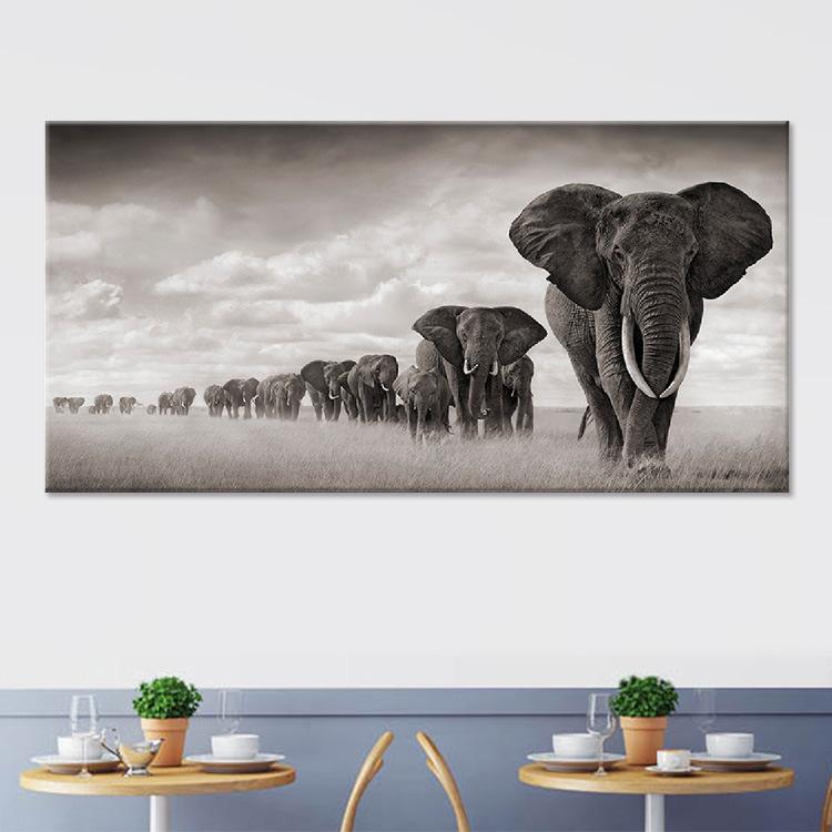 African Elephant Herd Wild Life Decoration Canvas Painting Home Background Wall Painting Art Cuadros Decoracion Salon Big