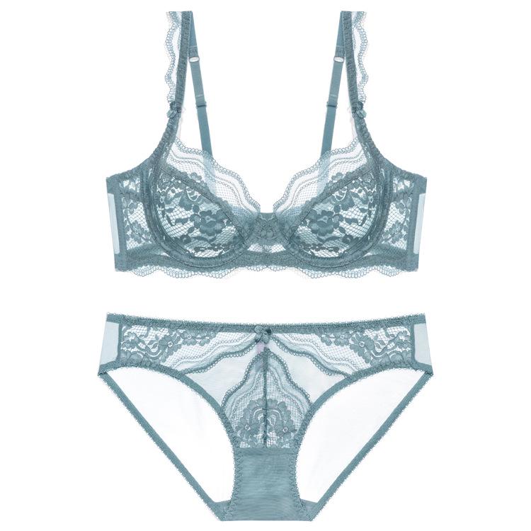 

Кружевной комплект нижнего белья для женщин - Ультратонкий, дышащий бюстгальтер для большой груди Set 32/70E озеро синий