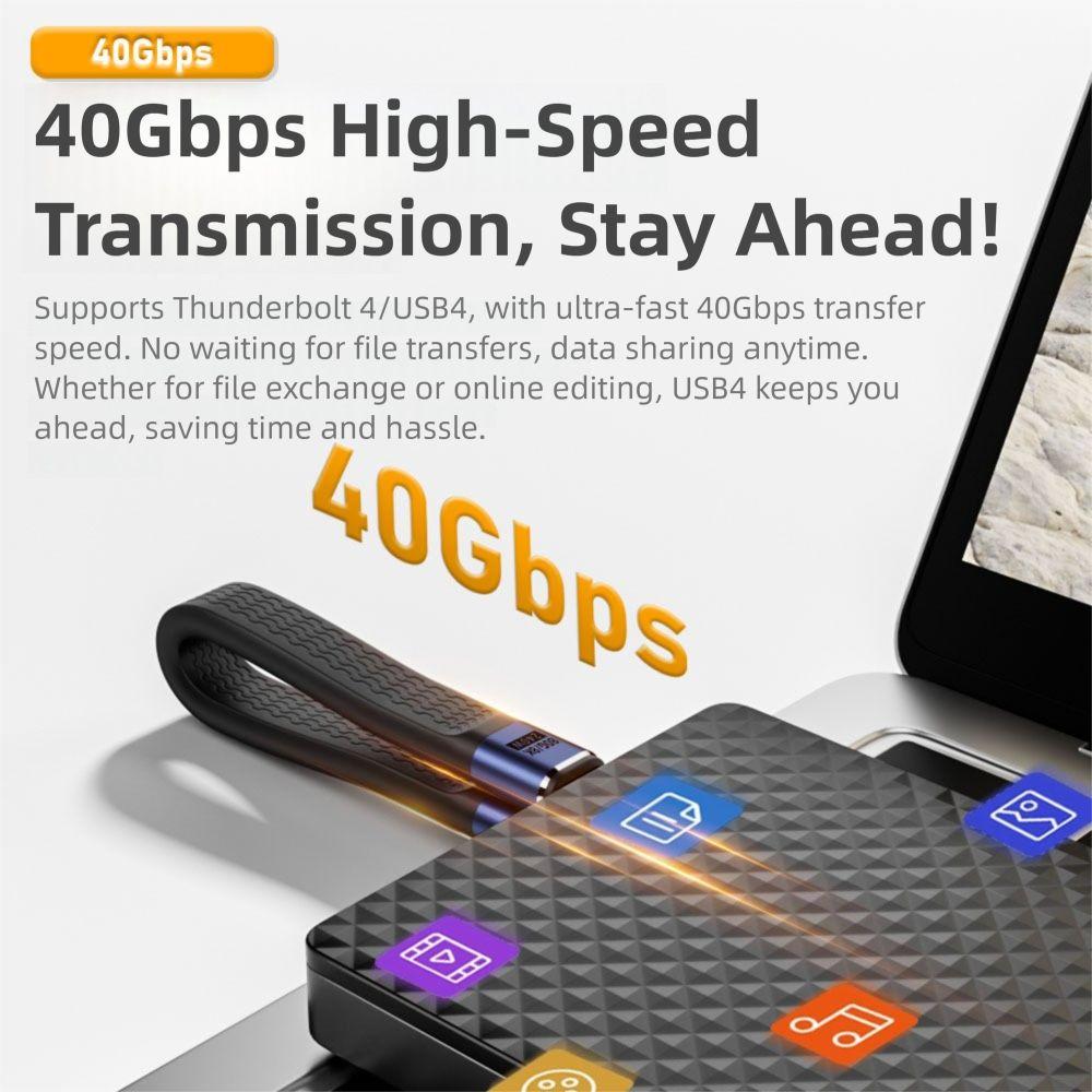 Cabo USB4 Tipo-C Universal 40Gbps PD 240W Cabo de Dados USB-C Curto Chip E-marker Fio Flexível de Placa Macia Saída de Vídeo