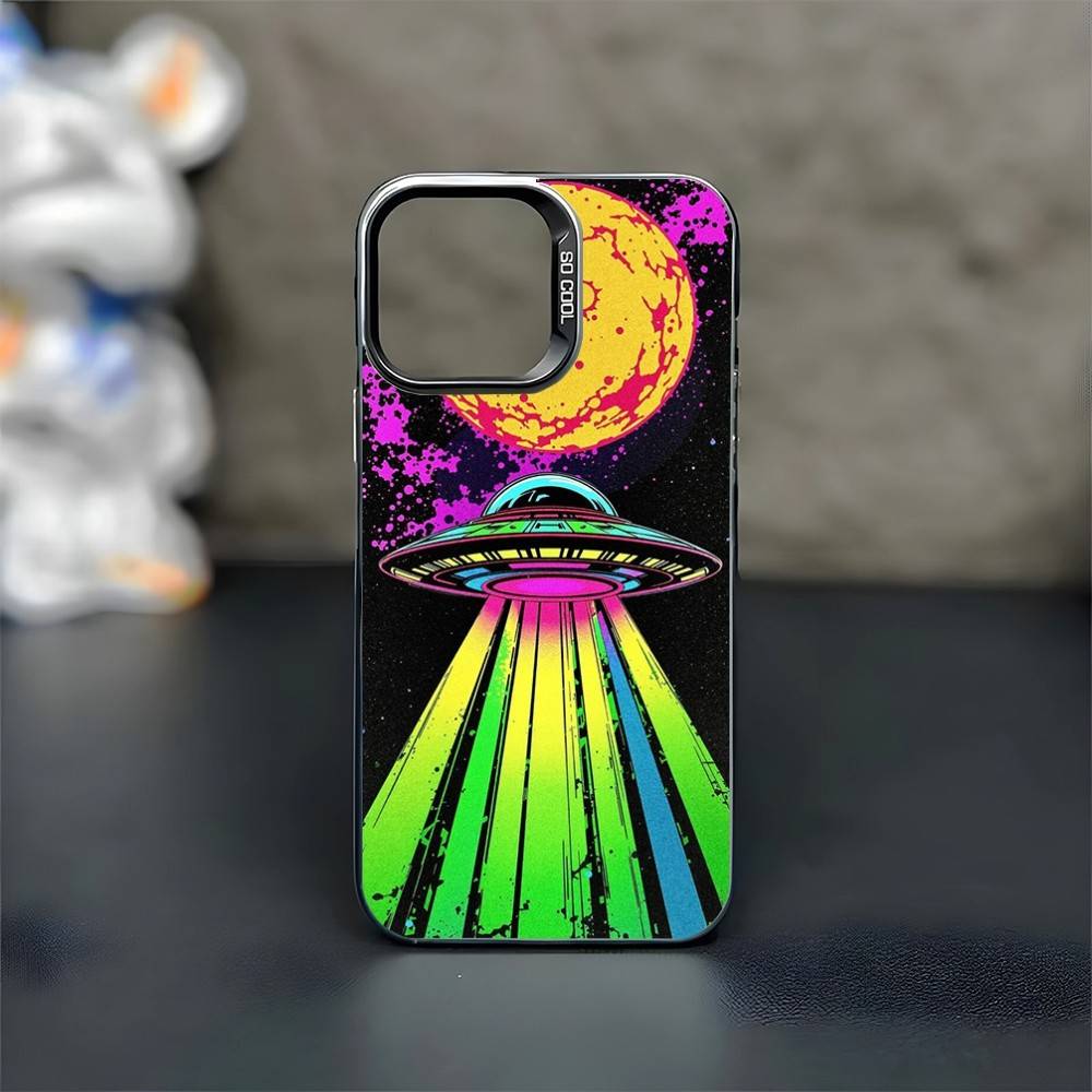 UFO Alien Thing Phone Case For iPhone17,16,15,14,13,12,11 Plus,Pro Max Black Matte Shockproof Cover