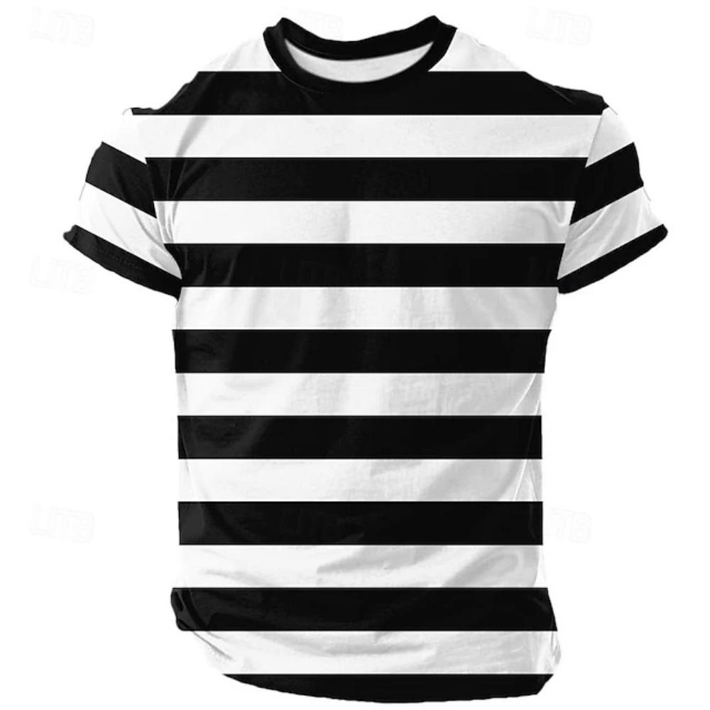 Casual Stripe Short Sleeve T-Shirt Unisex Black White Blue Colors Stripe Design Classic T Shirts Fashion Street Sports T-Shirts S