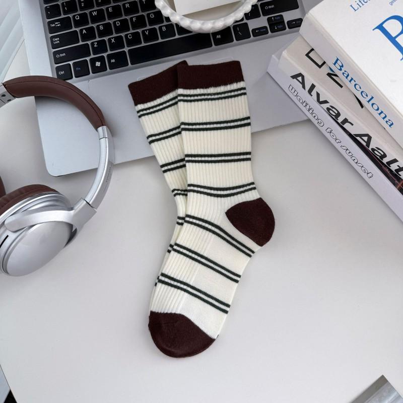 Womens Winter Mid-Calf Striped Compression Socks Casual Sport Crew Students Couples Warm Wool Blend Stackable