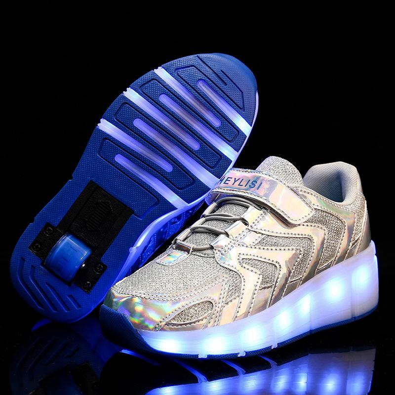 New Children's Single-wheel Runaway Shoes Double-wheel Luminous Shoes USB Charging Light Shoes LED Various Light Modes