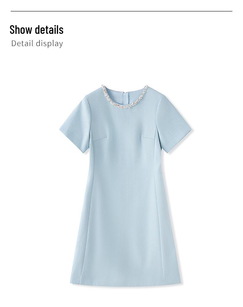 Diamond-Embellished Waist-Defining Linen Blend Dress - French Chic Women's Summer Style