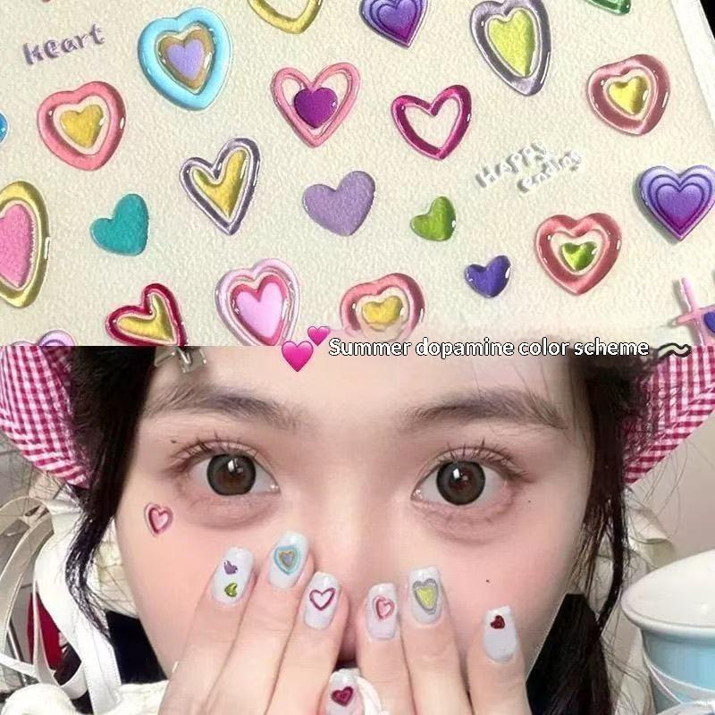 1/3Sheets Colorful Dopamine Jelly Scrapbook Stickers 3D Decal Cute Heart Pattern For Diy Journal Kawaii Nail Decals For Girls