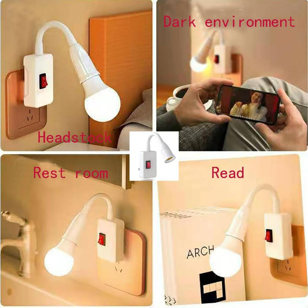 Light Socket Outlet Adapter, Flexible Neck Extension Lamp Bulb Holder Converter with on/Off Switch, Light Extender for Night Light Wall lamp Bases.