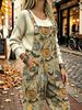 Halloween Vintage Hand-painted Pumpkin Ghost Printed Overalls for Women, Loose Fit Large Pocket Casual Jumpsuit