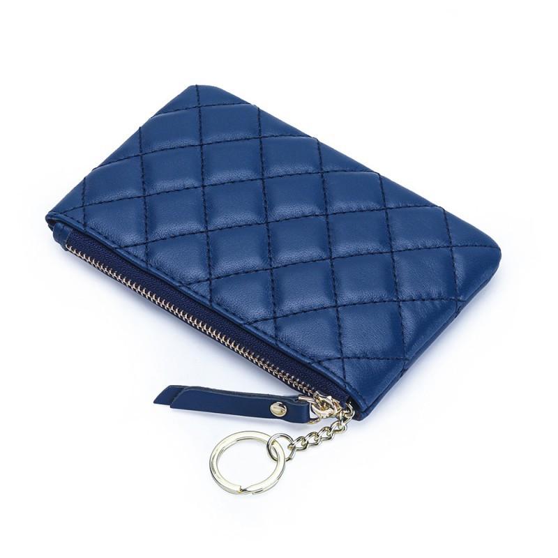 Korean Sheepskin Change Purse Women's Hand-held Key Chain Loose Wallet Diamond-grid Zipper Mini Genuine Leather