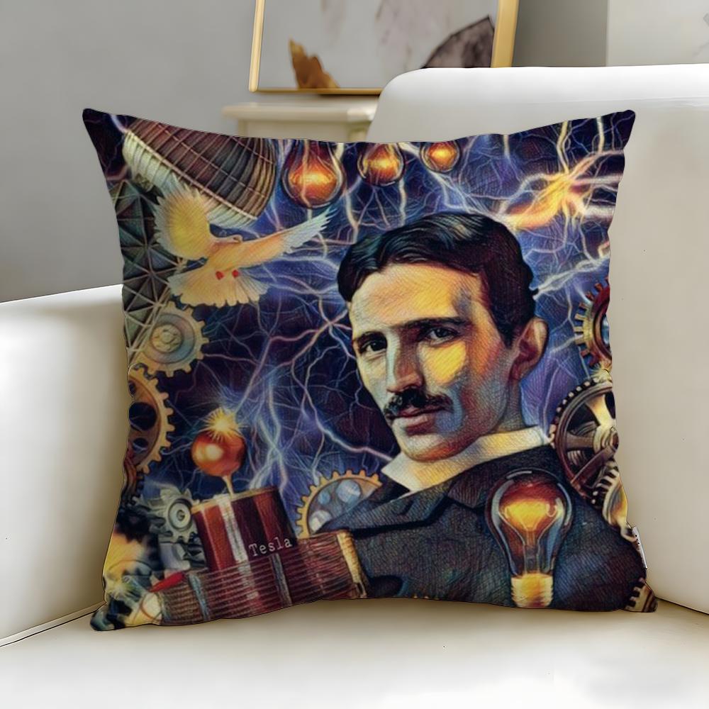 classic scientist Nikola Tesla Cushion Cover Soft EasyWash Pillow Case Versatile for Couch Bed Travel and Office