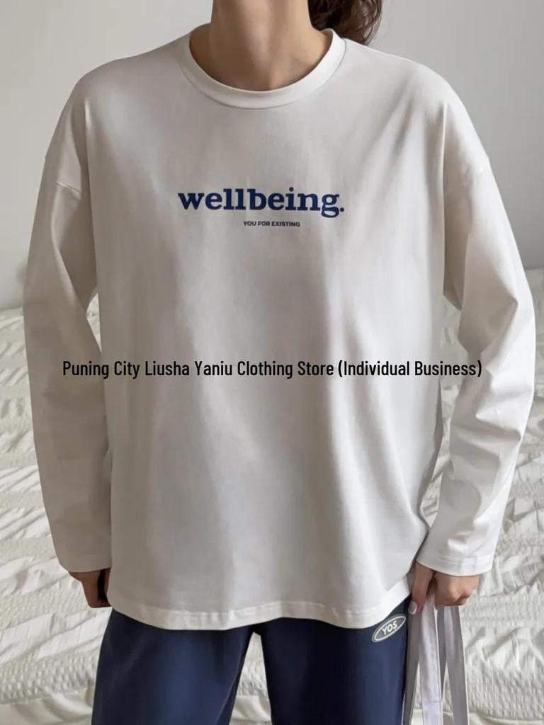 100% Cotton Long Sleeve Letter Print T-Shirt - Autumn European & American Style, New Loose Fit, Comfortable & Simple.