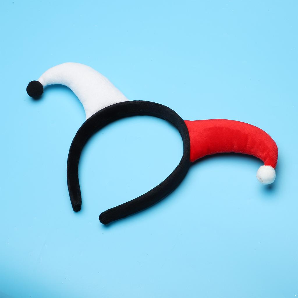 Szalony klaun z rogami na głowie i pomponem, kostium błazna, dodatek na karnawałową imprezę cosplay