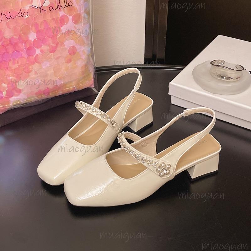 

Fashion Women s Sandals Covering Toe Mid Heel High Heel Mary Janes Single Shoes Summer Fairy Style with Skirts Rubber Bottom Square Head 35