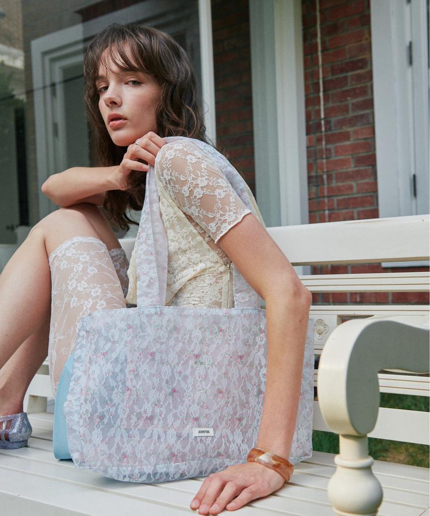 Jedrefeb5 Sheer Lace Shoulder Bag Reversible Blue