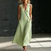 Women's Casual Sleeveless V Neck Maxi Dress with Vertical Stripes Button Detail Side Pockets Comfortable Loose Fit Summer Dress