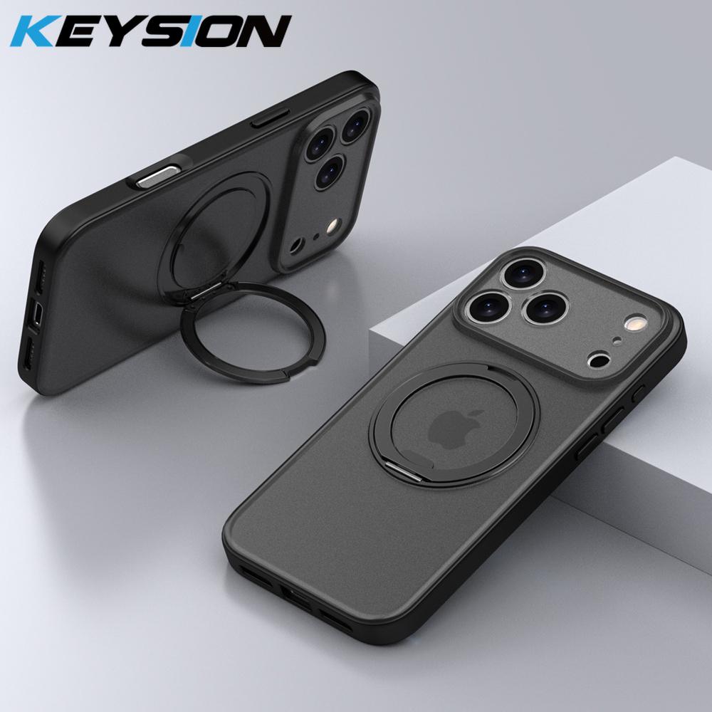 KEYSION 360° Rotating Magnetic Ring Stand Case for MagSafe for iPhone 17 Pro Max 17 Air Matte Transparent Shockproof Phone Cover