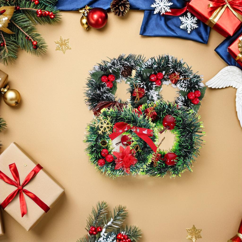 8pcs Mini Christmas Wreaths Dollhouse Artificial Wreaths Garland For Holiday Fireplace Door Xmas Tree Hanging Decorations