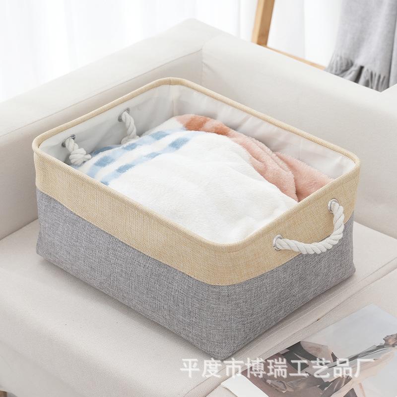 Japanese Style Storage Basket Set Linen Patchwork Home Organizer for Clutter