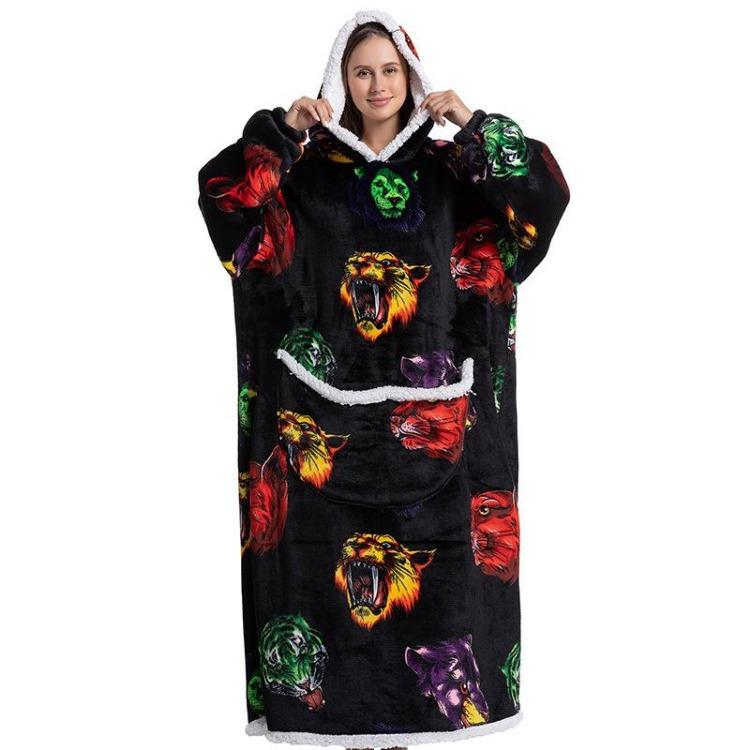 Kadın Kış Polar Kapüşonlu Bornoz Oversize Kollu Battaniye 140cm Dev TV Kapüşonlu Sweatshirtler Rahat Konforlu Sıcak