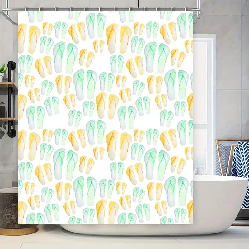 Summertime Vibes: Colorful Flip-Flop Shower Curtain for Bathroom Decor Waterproof Fabric with Easy-Close Hook Rings Rod