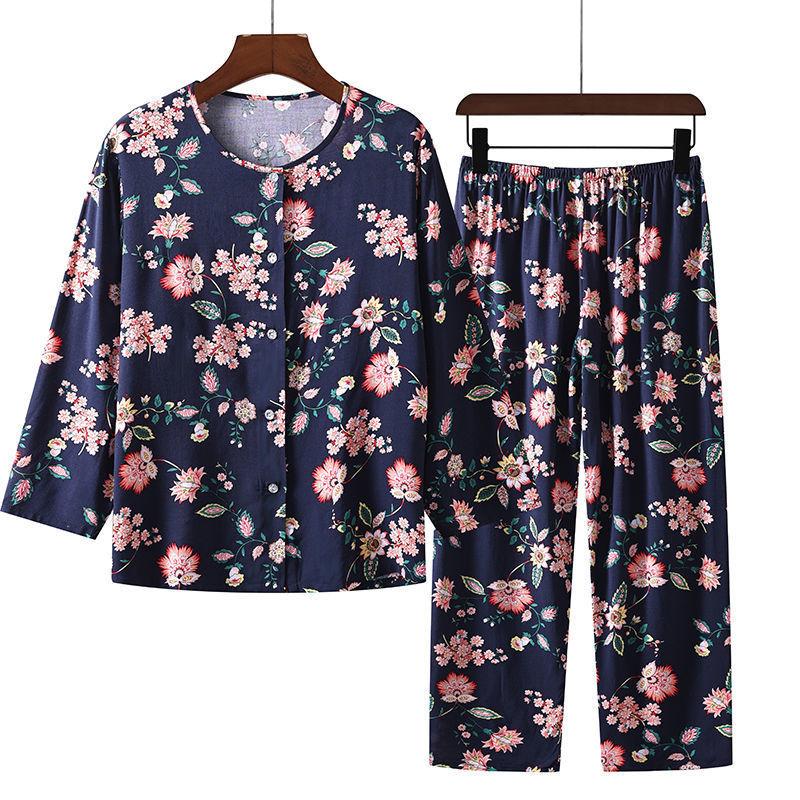 Damen Frühling und Sommer Bequemes Leichtes Homewear-Set für Mittelalte und Ältere Langarm-Oberteile + Hose Zweiteiliges Set