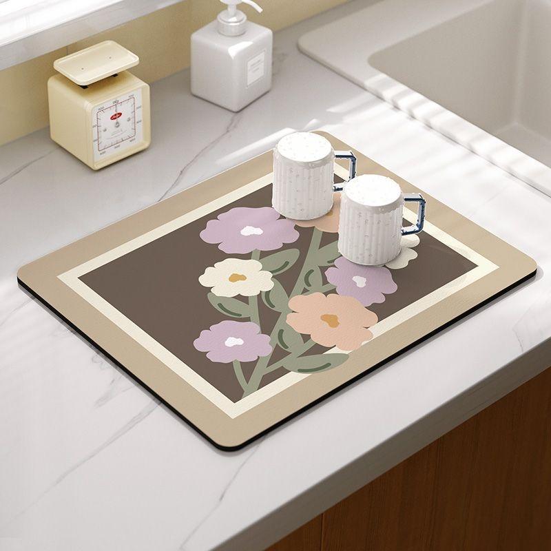 Summer Fruit Flower Kitchen Drainage Mat Retro Style Tableware Drying Mat Absorbent Meal Mat Drainage Tableware Mat Accessories