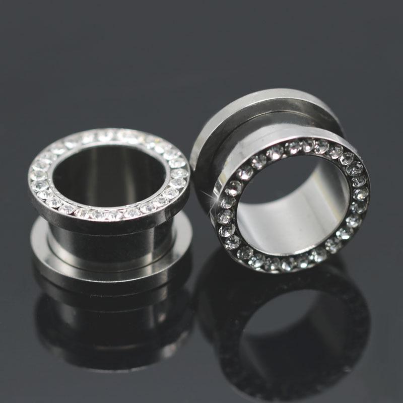 Stainless Steel Rhinestone-Inlaid Ear Expander Pulley Gauge Jewelry, 3-14MM
