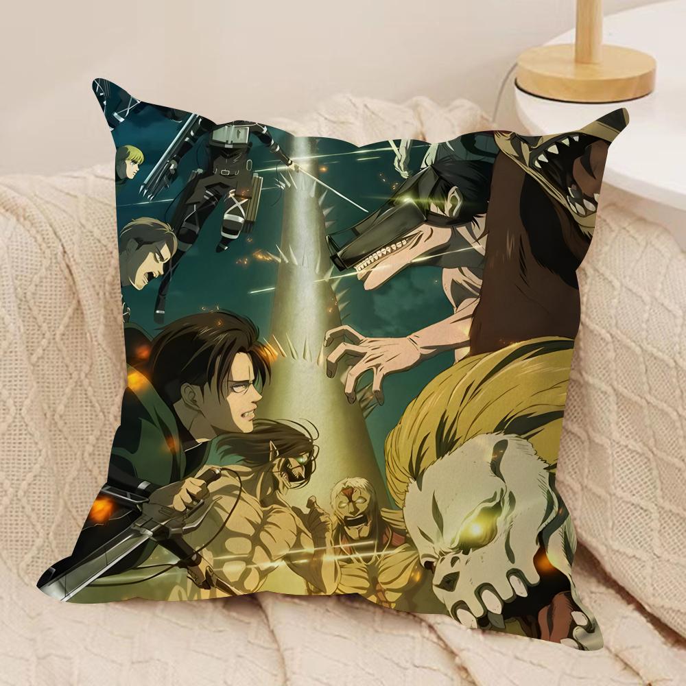 Anime AAttack On TitanS Cushion Cover Silky Short Plush Invisible Zipper Dustproof Sofa Pillow Case for Home Decor