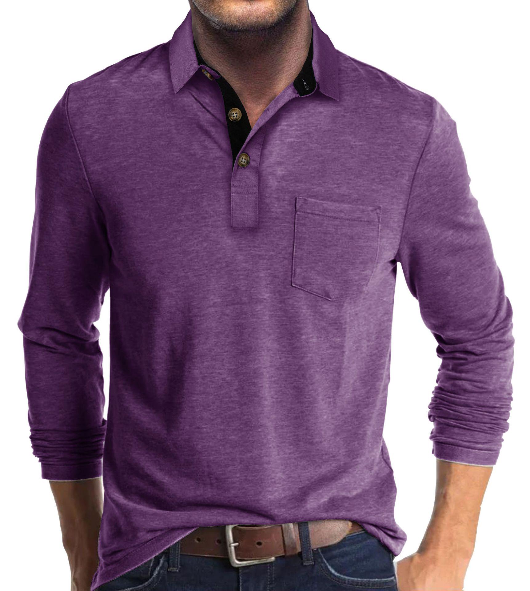 Value Vault Heren Europees & Amerikaans Poloshirt met Lange Mouwen - Omgeslagen Kraag, Basislaag voor Herfst/Winter L paars