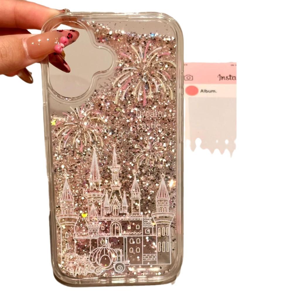 The New Firework Castle Silver Flake Sand Case Is Suitable for The Apple 16promax Transparent Iphone15 Advanced Protective Case