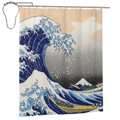 Die Große Welle vor Kanagawa Von Katsushika Hokusai Duschvorhang Badezimmer Polyester Wasserdicht Badevorhänge mit Haken