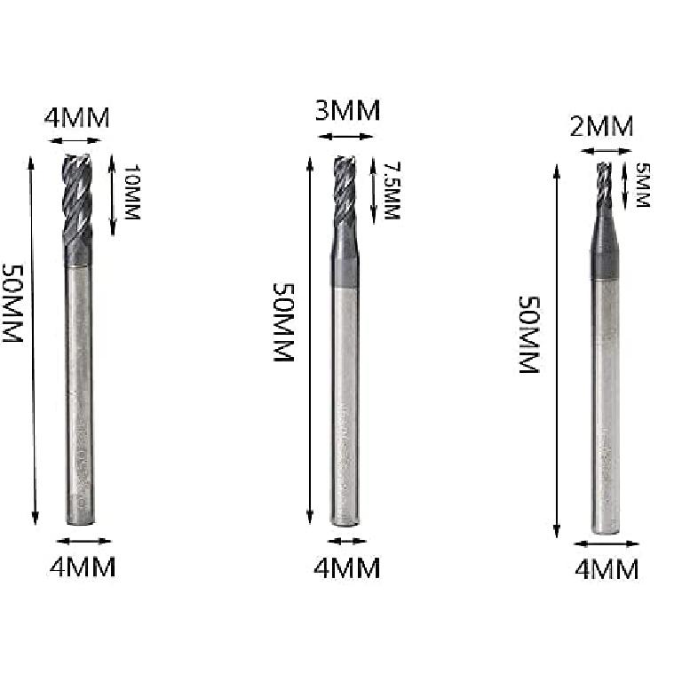 CNC End Mill Set, Carbide Tungsten Steel 4 Fultes Milling Cutter, Router Bits Rotary Bits Tool Straight Shank 2-12mm 8pcs