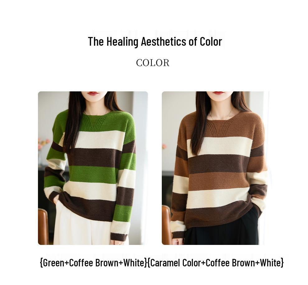 Color-Block Round Neck Knitwear: Soft, Versatile, and Comfortable for Women - Ideal for Spring and Autumn