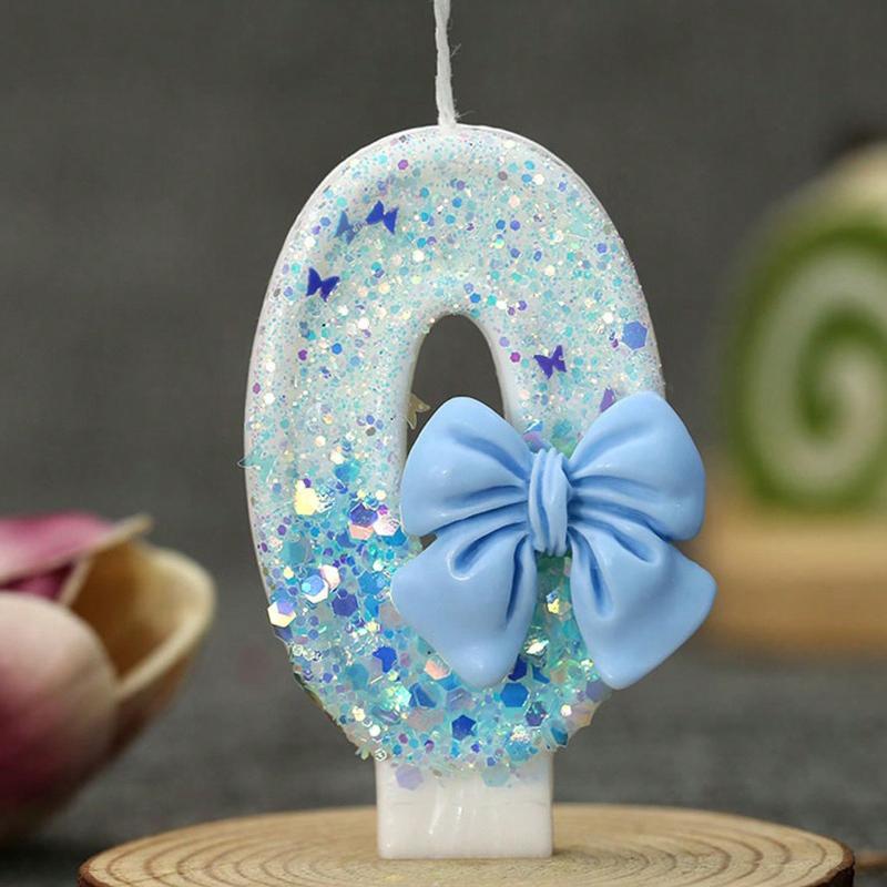 1pc Handmade Birthday Candle Party Celebration Supplies Decorative Candle Blue Bowknot Creative Digital Candle For Birthday Cake