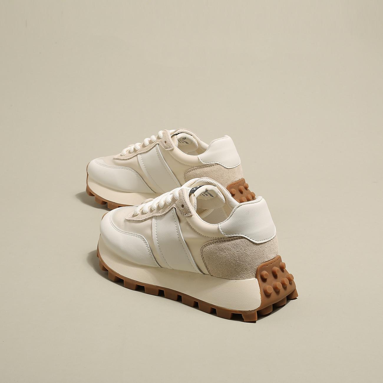 

Толстые подошвы Pops Shoes Женские осенние туфли Waffle Gump Ins Tide Hundred Повседневные спортивные женские туфли 40 бежевый