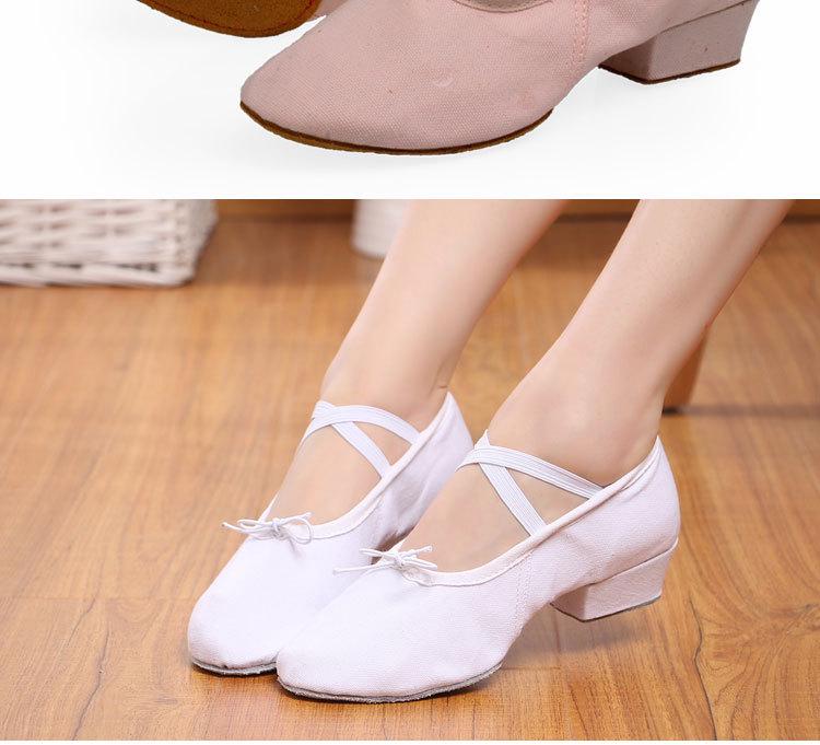 Women's Adult Soft Sole Canvas Dance Shoes with Heel - Black Ballet Practice Shoes