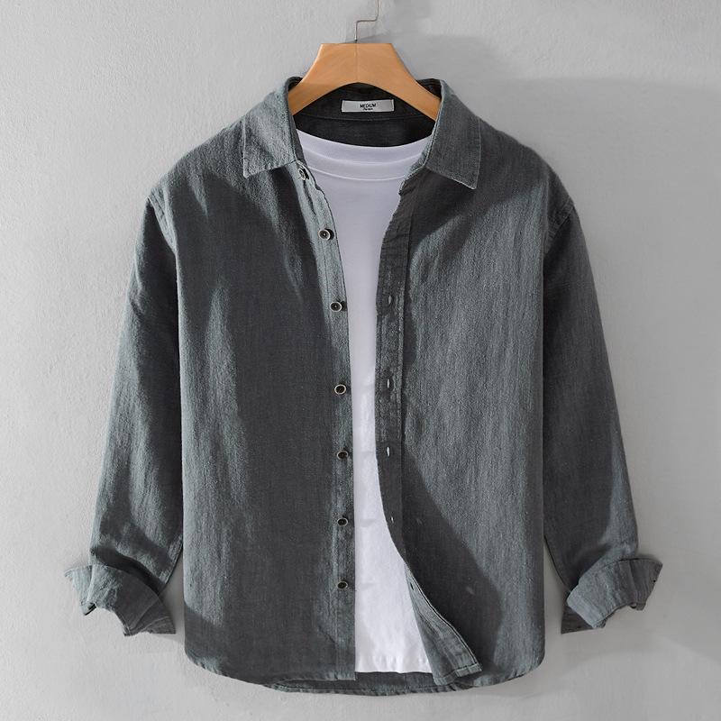 Men's Ramie Long-Sleeve Shirt - Spring/Autumn Casual Loose Fit, Youth Classic Style (Model 9798)