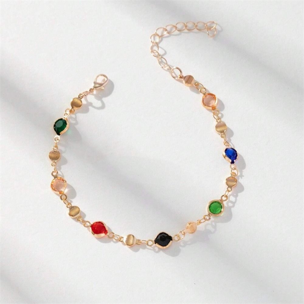 Luxury Sparkling Leaf Chain Candy Color Colorful Elegant Circle Bangles Adjustable Fashion Crystal Sparkling Bracelets Women