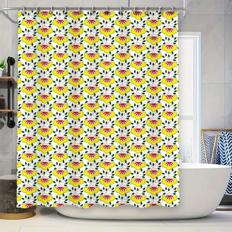 

Colorful Bath Shower Curtain Lemon Slice Floral Print For Bathroom Decor Yellow White Red Waterproof Fabric Size180X240Cm (71X95 W60H190(CM)-1 Pcs