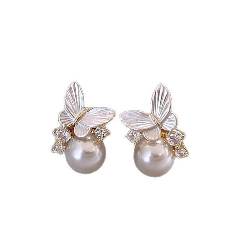Exquisite Design Butterfly Pearl Stud Earrings French Gentle Flash Diamond Earrings Women's Light Luxury Niche High-end Ear Jewelry
