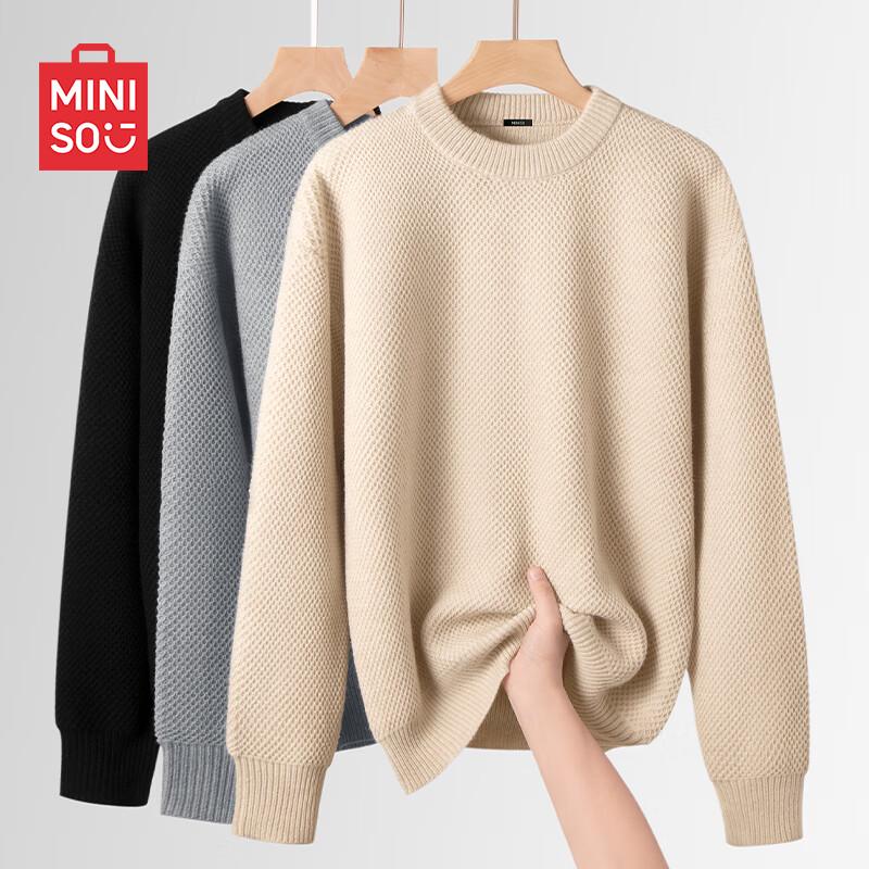 MINISO Men s Textured Knit Round Neck Pullover Sweater 2XL