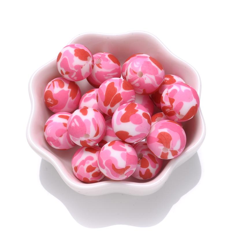 10Pcs 15mm Colorful Print Leopard Pattern Silicone Beads Ball Shape Teething Jewelry Beads For Teether Pacifier Chain Necklace